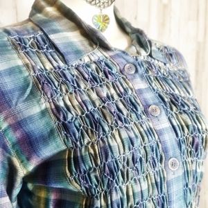 She Said | Vintage Plaid Smocked Peplum Blouse